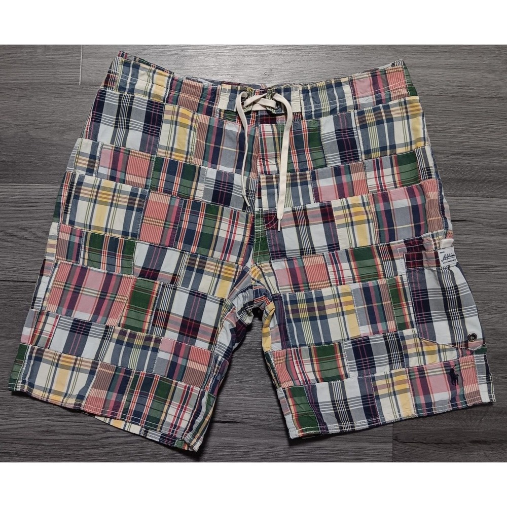 Polo Ralph Lauren Men's Multicolor Plaid Madras Draw String Swim Trunks Size 32